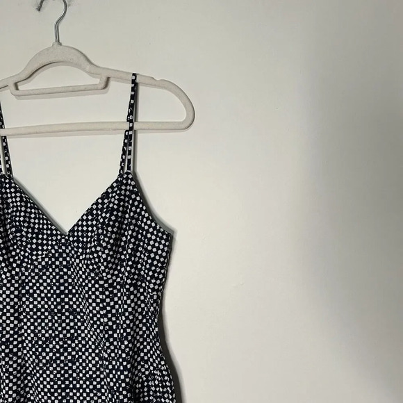 Madewell Dress Women 2 Midi Empire Waist Navy Blue White Geometric Cotton Casual - Picture 2 of 9